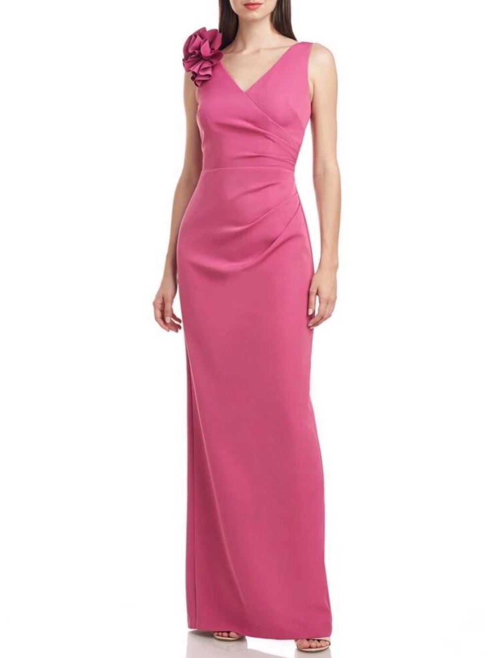 JS Collections Anais Ruffle Shoulder Gown Rose Violet Pink Column Maxi Dress 14